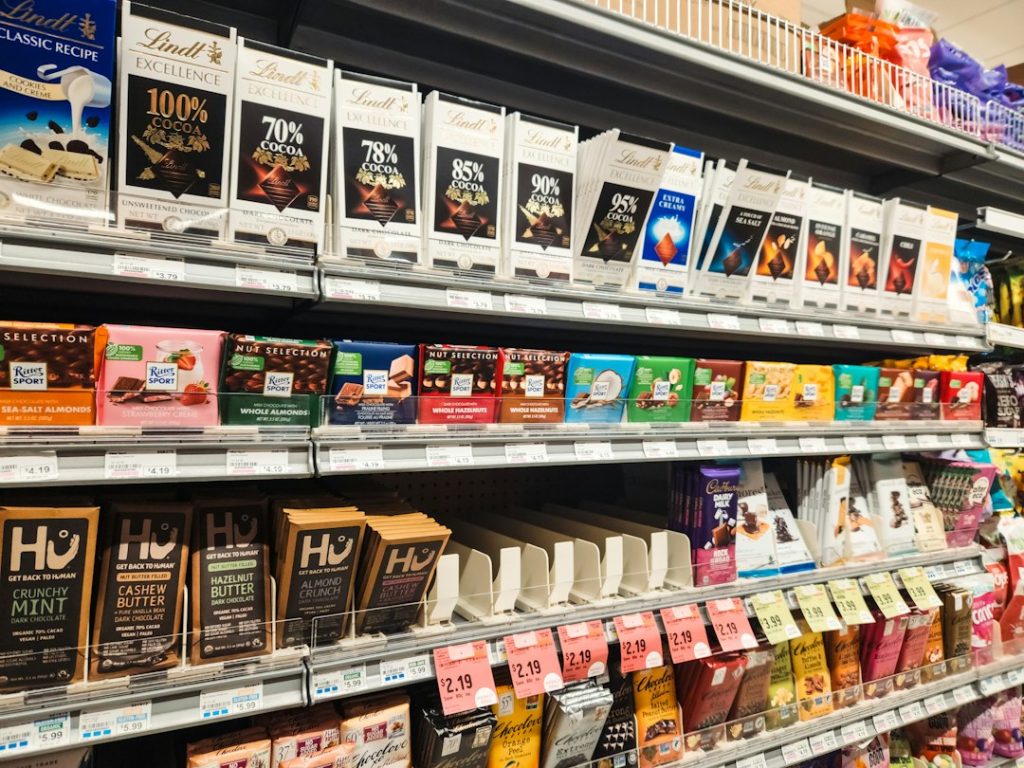 Modern supermarket shelves prepared for electronic shelf labels